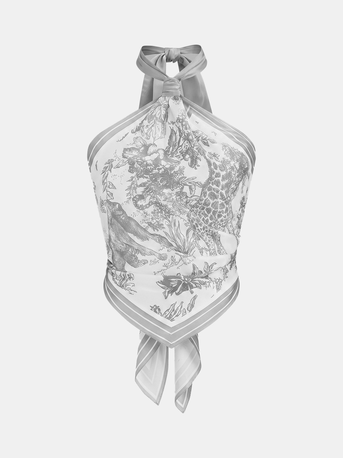 Porcelain Print Scarf Style Halter Blouse - Image 6