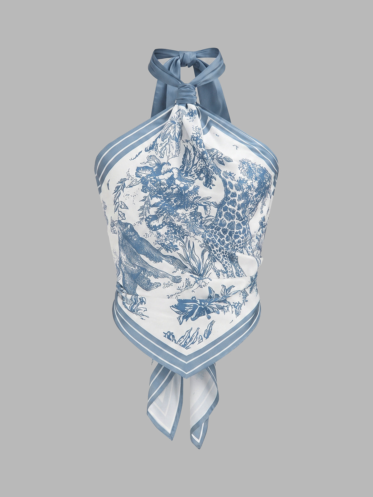 Porcelain Print Scarf Style Halter Blouse - Image 5