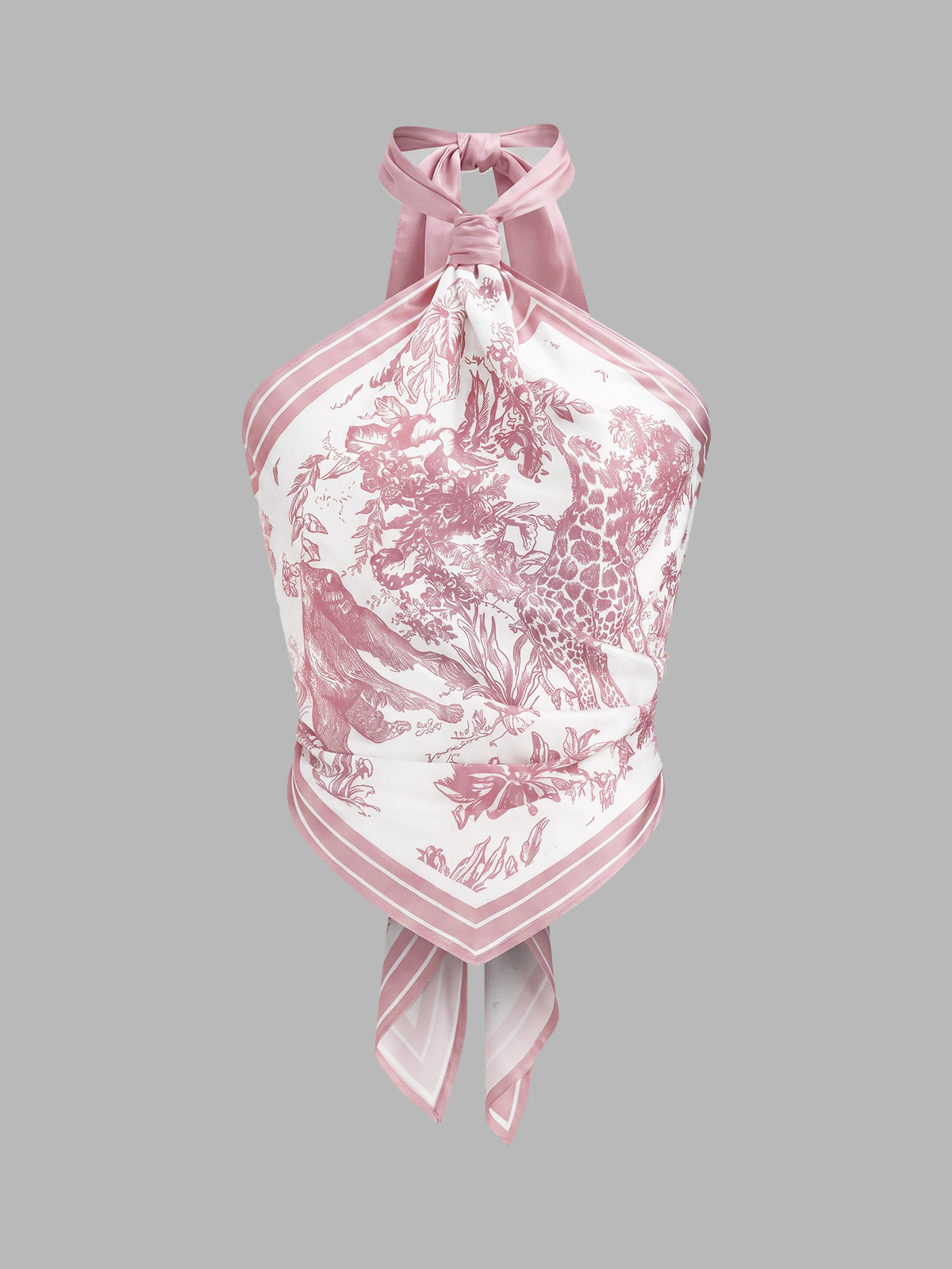 Porcelain Print Scarf Style Halter Blouse - Image 7