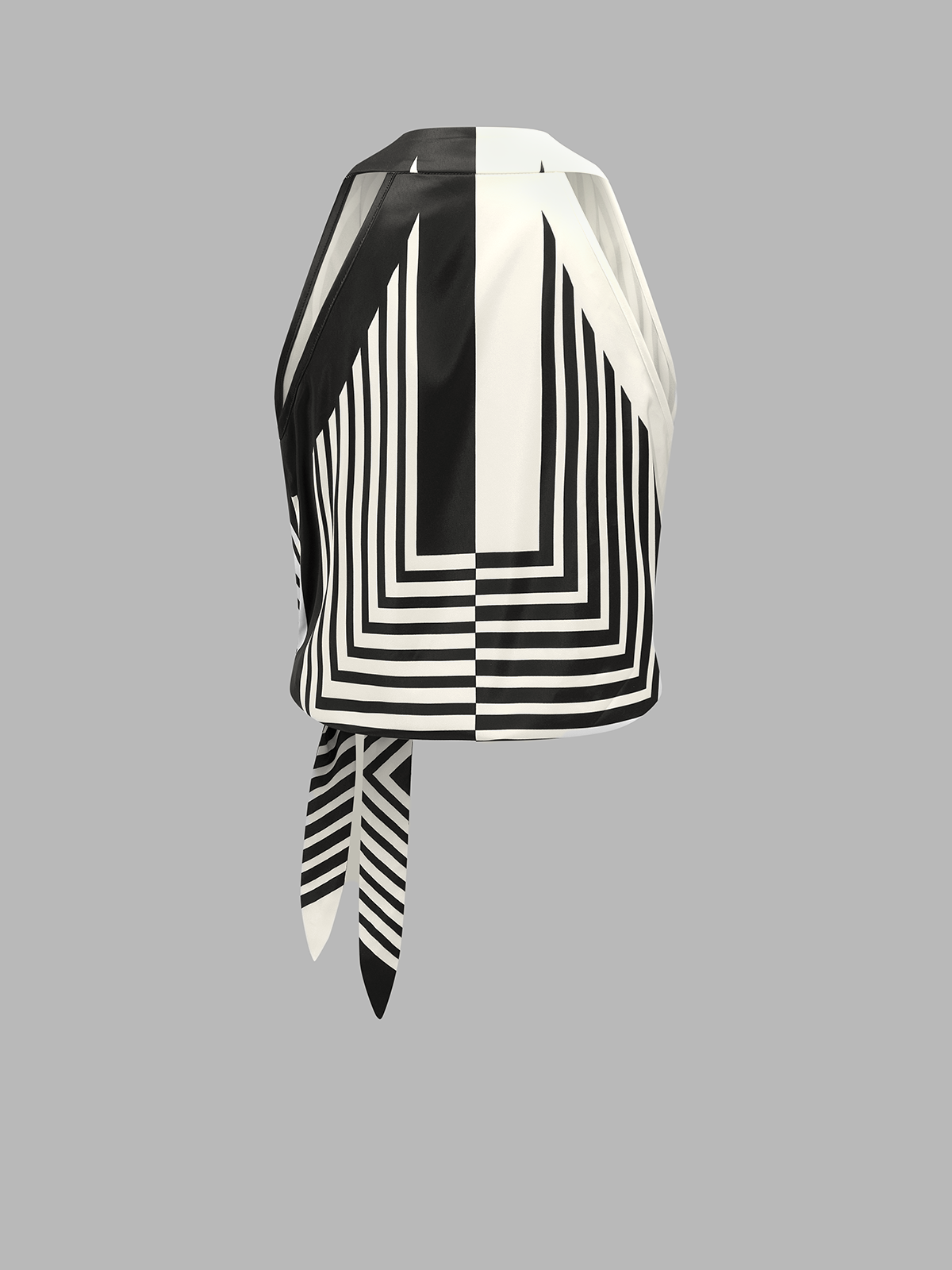 Geometric Stripe Halter Wrap Tie Satin Top - Image 3