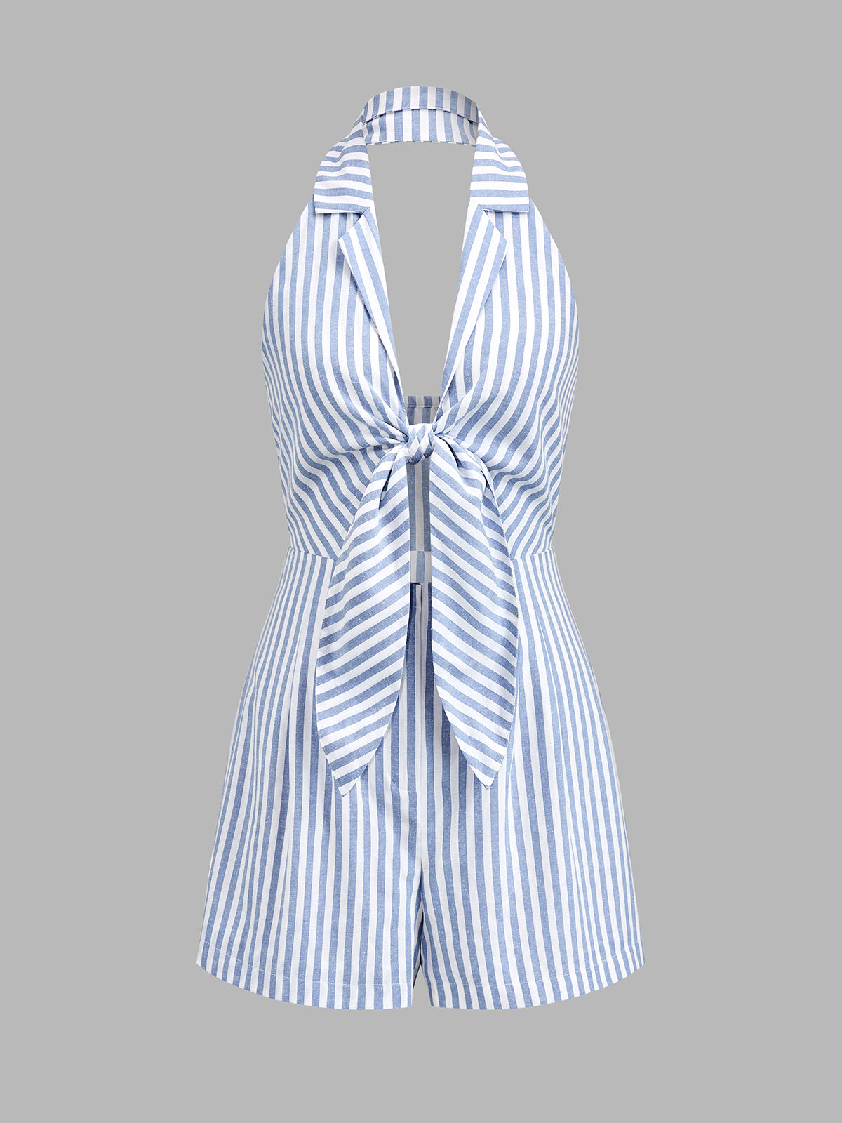 Halter Tie Front Striped Romper - Image 2
