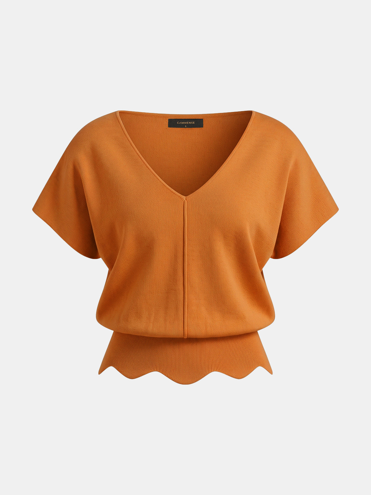 V-Neck Scalloped Hem Knit Top - Image 6