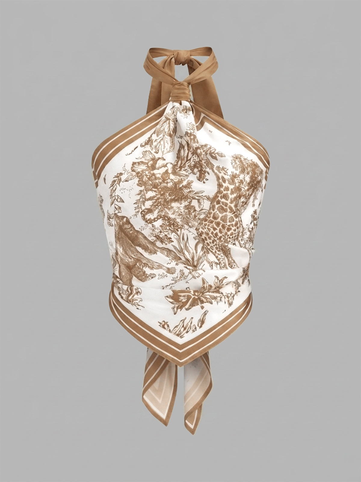Porcelain Print Scarf Style Halter Blouse - Image 8