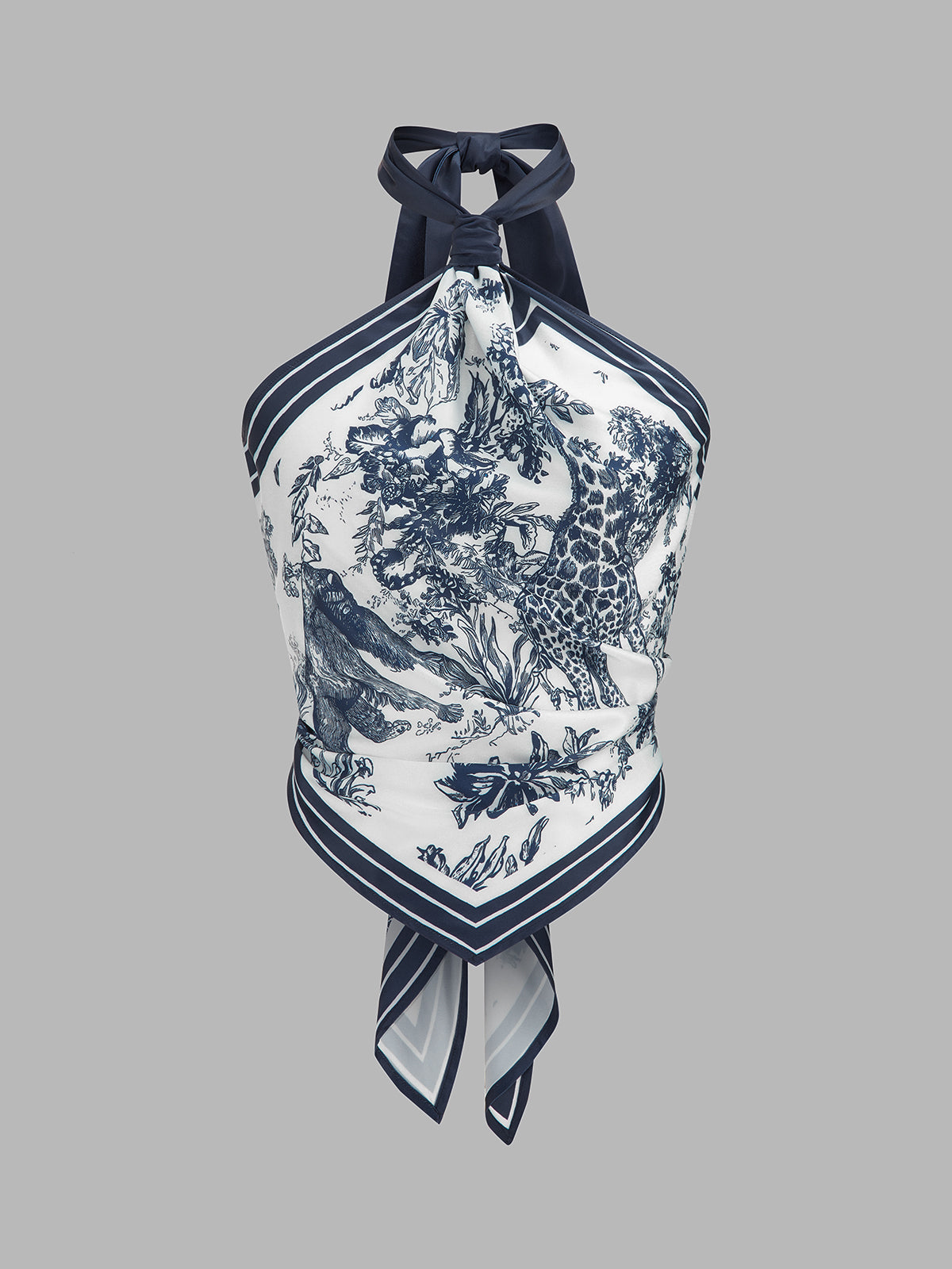 Porcelain Print Scarf Style Halter Blouse - Image 9